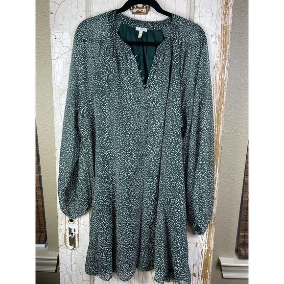 Joie Green Arctic Animal Spot Limited Edition Balloon Sleeve Dress Size XL NEW - Picture 1 of 11